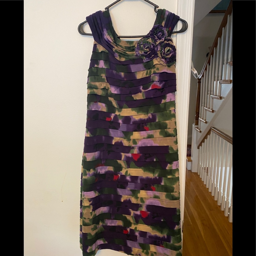 Adrianna Papell purple and green abstract dress 14